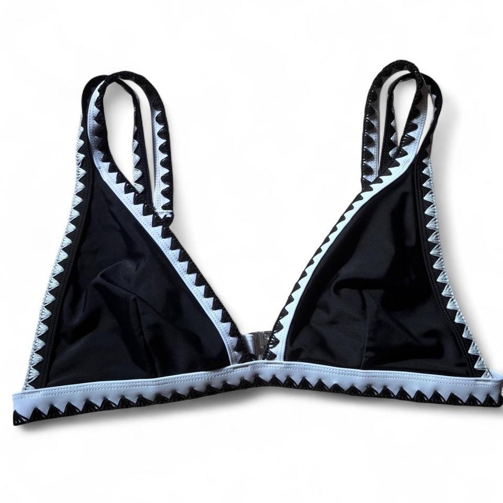 Black White Blanket Stitch Triangle Bikini Top CAA12A3E130AA M